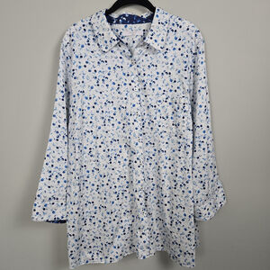 Foxcroft Womens Non Iron 3/4 Sleeve Button Up Top Size 22W Blue Artsy Office